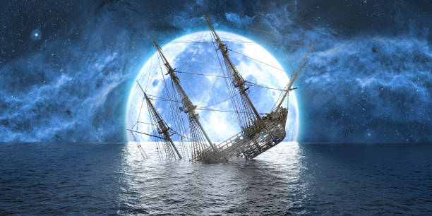 istock sunken ship on the background of a large full moon 1257033270