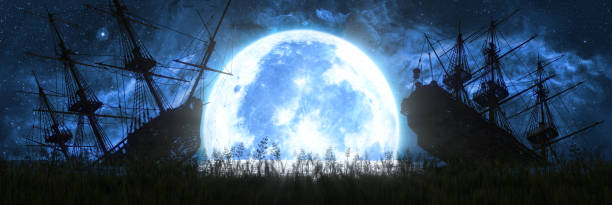 istock two sunken ships on the background of a large full moon 1257033302
