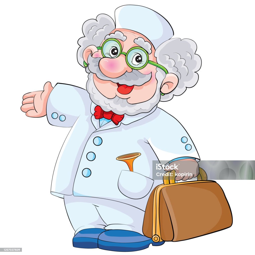 Cute Doctor Character With Big Bag Cartoon Illustration Isolated Object On  White Background Vector Illustration Stock Illustration - Download Image  Now - iStock