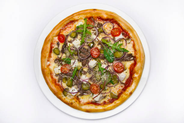 istock Pizza with meat and vegetables 1257039240