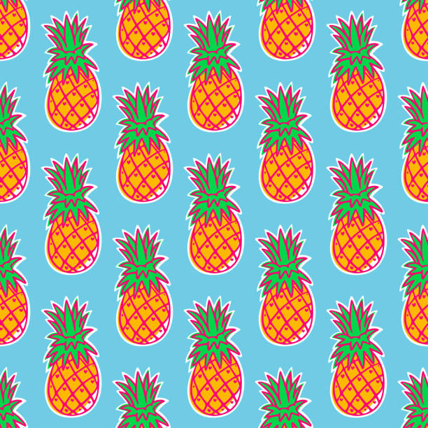 ananas pineapple fruit seamless pattern Tropical pineapple fruit seamless pattern on blue background. Vector illustration ananas stock illustrations