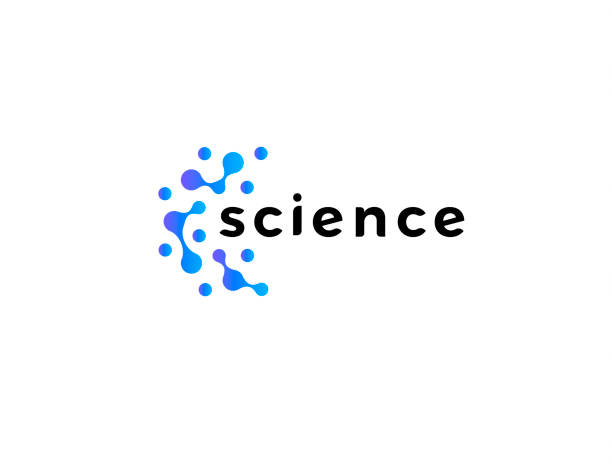 логотип открытия науки. научные исследования, логотип лаборатории генетики. значок инноваций в области нанотехнологий. медицинский знак. м - molecule molecular structure science connection stock illustrations