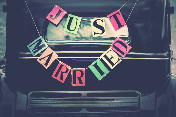 Retro wedding car, Just Married vintage