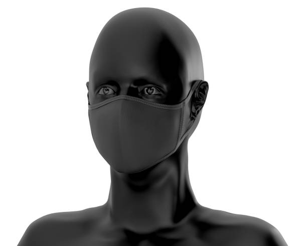 istock Black face mask mockup, dark dust mask over black Mannequin 3d Rendering isolated on white background 1257056332