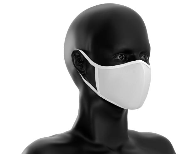 istock white face mask mockup, blank dust mask over black Mannequin 3d Rendering isolated on white background 1257056351