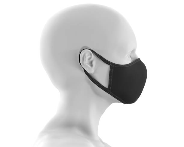 istock Black face mask mockup, dark dust mask over white Mannequin 3d Rendering isolated on white background 1257056353