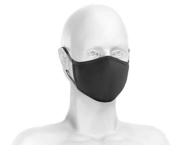 istock Black face mask mockup, dark dust mask over white Mannequin 3d Rendering isolated on white background 1257056356