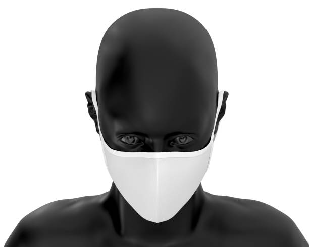 istock white face mask mockup, blank dust mask over black Mannequin 3d Rendering isolated on white background 1257056358