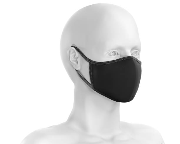istock Black face mask mockup, dark dust mask over white Mannequin 3d Rendering isolated on white background 1257056363
