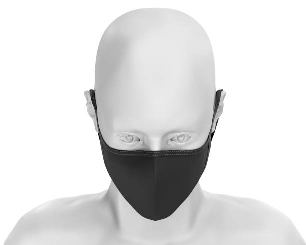istock Black face mask mockup, dark dust mask over white Mannequin 3d Rendering isolated on white background 1257056371