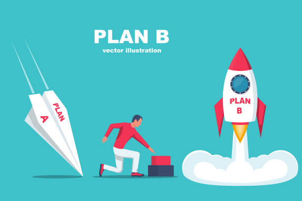 ilustrações de stock, clip art, desenhos animados e ícones de launch of plan b. business metaphor. plan a and plan b - beginnings letter b planning letter a