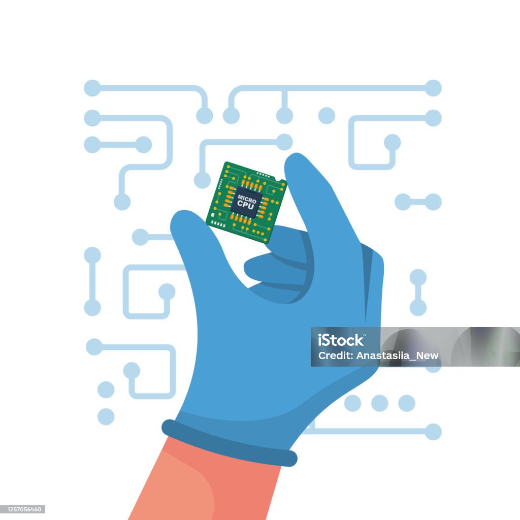 Chip Computer Hand Computer Chip In Hand Vector Illustration Flat Design Stock ...