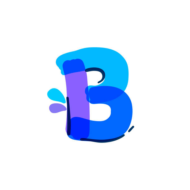 illustrazioni stock, clip art, cartoni animati e icone di tendenza di logo lettera b con gocce d'acqua e onde. scritto a mano con una pennarello. - alphabet blue felt capital letter