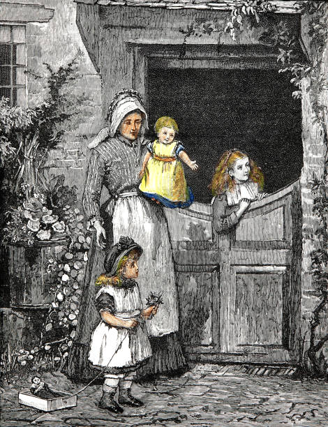 istock Mother and children at the horse stable door 1257061268