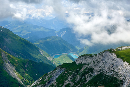 Green valley and landform, European Alps.
