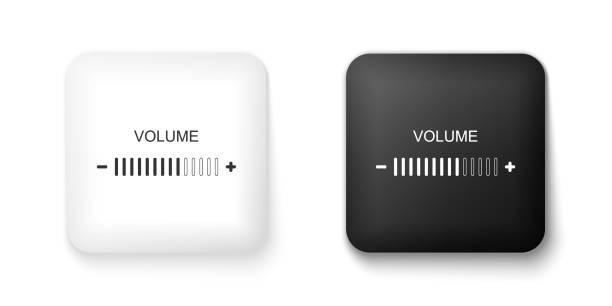 白い背景に分離された黒と白のボリューム調整アイコン。正方形のボタン。ベクトル - interface icons push button button control panel点のイラスト素材／クリップアート素材／マンガ素材／アイコン素材