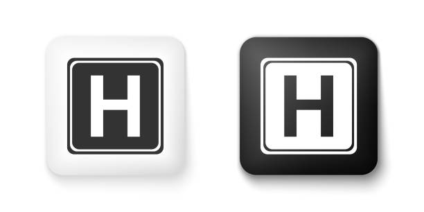 istock Black and white Hospital sign icon isolated on white background. Square button. Vector 1257065107