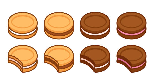 illustrations, cliparts, dessins animés et icônes de ensemble de biscuits sandwich - biscuit cookie cracker missing bite