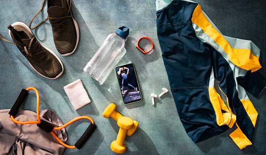 Ready for the Workout: a Flat Lay Exercise Still Life, an Overhead View
