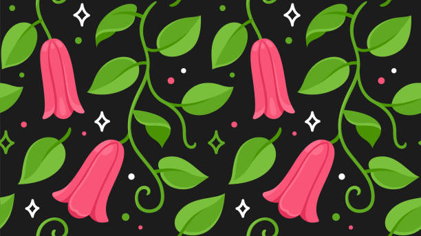 ilustraciones, imágenes clip art, dibujos animados e iconos de stock de patrón de flores de copihue - copihue