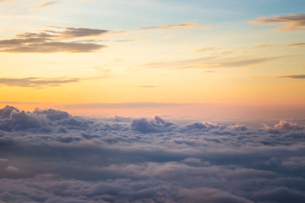 istock View at sunrise with puffy foggy. 1257071137