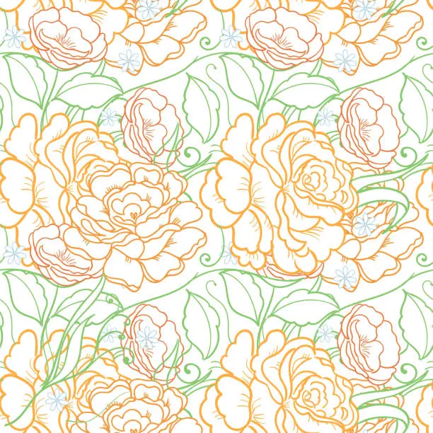 Vector illustration of Seamless background with pink roses. Ornamental pattern with beautiful garden floral motif. Great for fabric and textile, wallpaper, packaging or any desired idea.