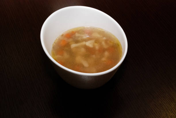 istock vegetable soup served in the white bowl. side view 1257073158