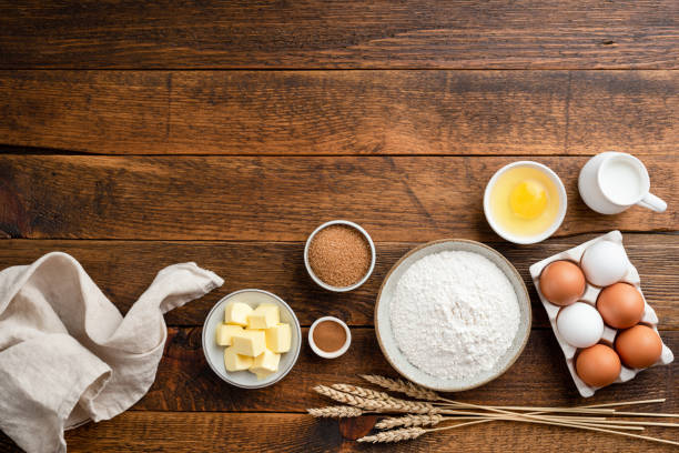 istock Ingredients for baking on a rustic wooden background 1257074488