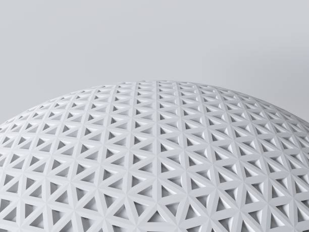Background abstract structure - 3d rendered concept design poster. Futuristic decorative banner. Bitmap raster digital illustration. Geometrical texture. Hemisphere sphere. White & grayscales color.