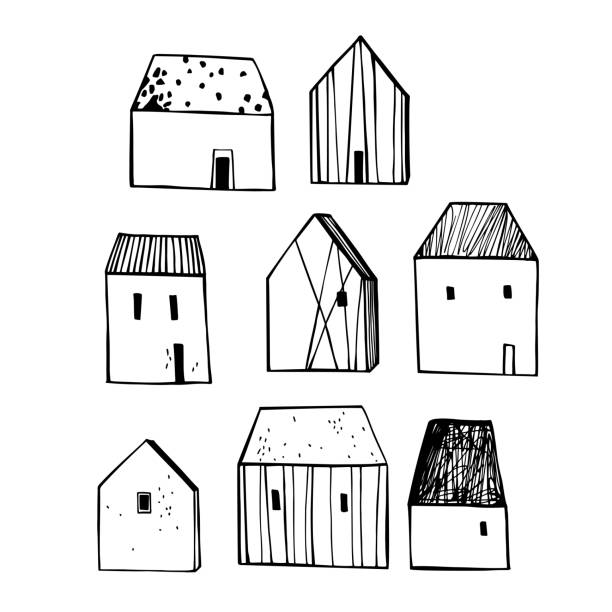 손으로 그린 집. 벡터 그림입니다. - house symbol roof architecture stock illustrations