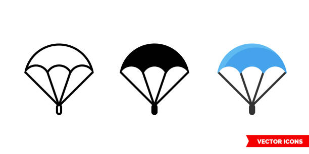 ilustraciones, imágenes clip art, dibujos animados e iconos de stock de icono de paracaídas de 3 tipos. símbolo de signo vectorial aislado - paracaídas