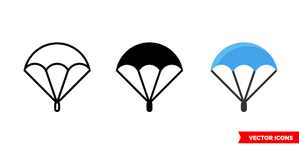 Parachute icon of 3 types color, black and white, outline. Isolated vector sign symbol.