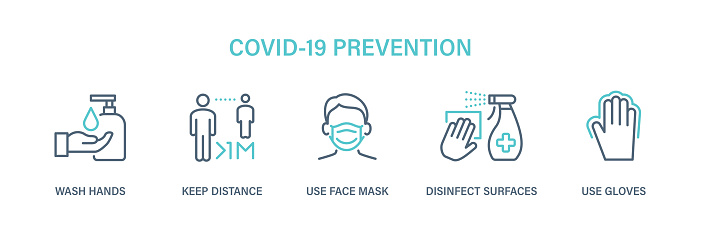 Coronavirus COVID-19 Prevention - Icon Set. Virus vector illustration