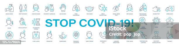 Stoppa Covid19 Virus Thin Line Ikonuppsättning Coronavirus Vektor Illustration-vektorgrafik och fler bilder på Coronavirus