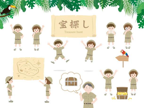 Treasure hunt set It is an illustration of a Treasure hunt set. toucan white background stock illustrations