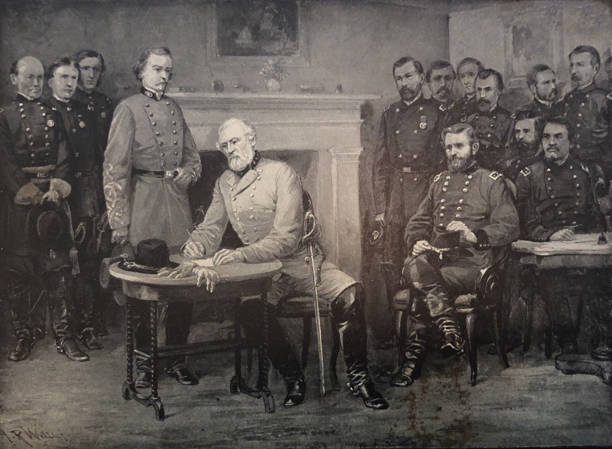 Antique Illustration Surrender Of General Lee To General Grant At Appomattox Courthouse April 9 1865 Stock Illustration - Download Image Now - iStock Antique Illustration Surrender Of General Lee To General Grant At Appomattox Courthouse April 9 1865 Stock Illustration - Download Image Now - iStock