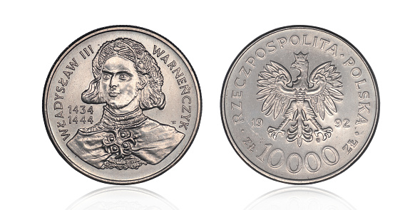 Polish circulation coin with king Wadysaw III Warneczyk on a white background