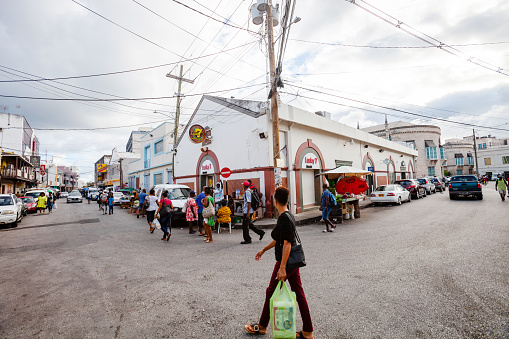 Bridgetown, Barbados - Local people at the market street in old Bridgetown
