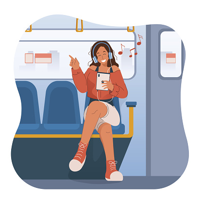 People character listening to music in flat illustration