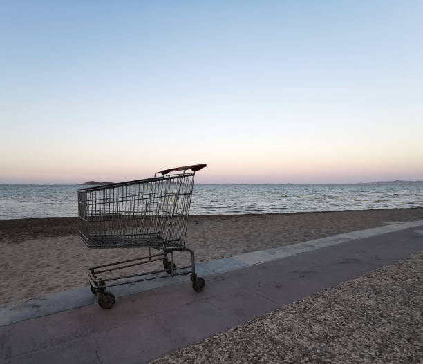 istock A shopping trolley against a sea sunset background 1257104989