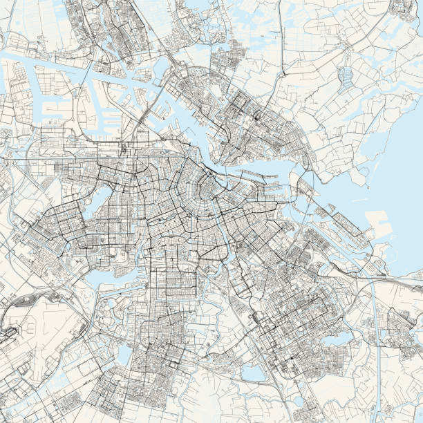 amsterdam, niederlande vektor karte - waterdam stock-grafiken, -clipart, -cartoons und -symbole