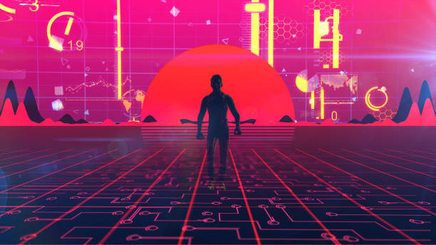 istock Abstract businessman in VR environment blockchain 1257108392