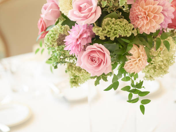 istock Flower arrangement for the wedding reception tables 1257110227