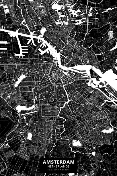 illustrations, cliparts, dessins animés et icônes de amsterdam, pays-bas vector map - amstel river illustrations