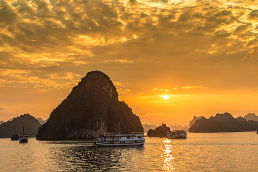 Sunset in Halong bay, Vietnam in a summer day