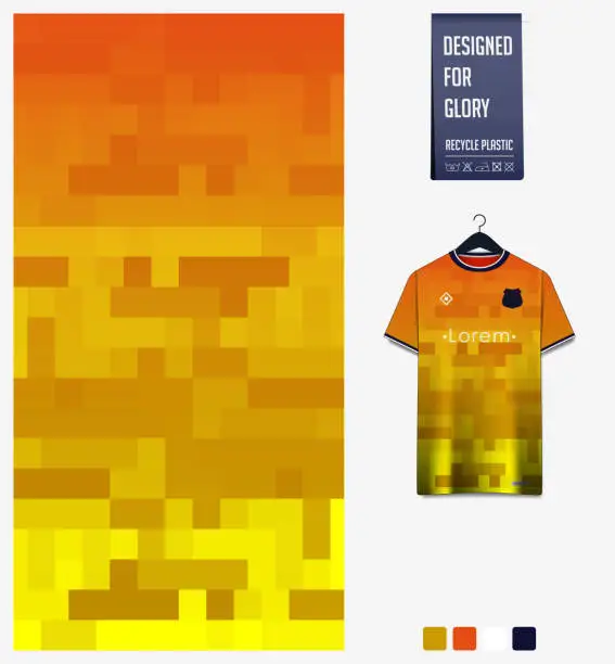 Vector illustration of Orange gradient, geometry shape abstract background. Fabric textile pattern design for soccer jersey, football kit, sport uniform. T-shirt mockup template design. Vector Illustration.