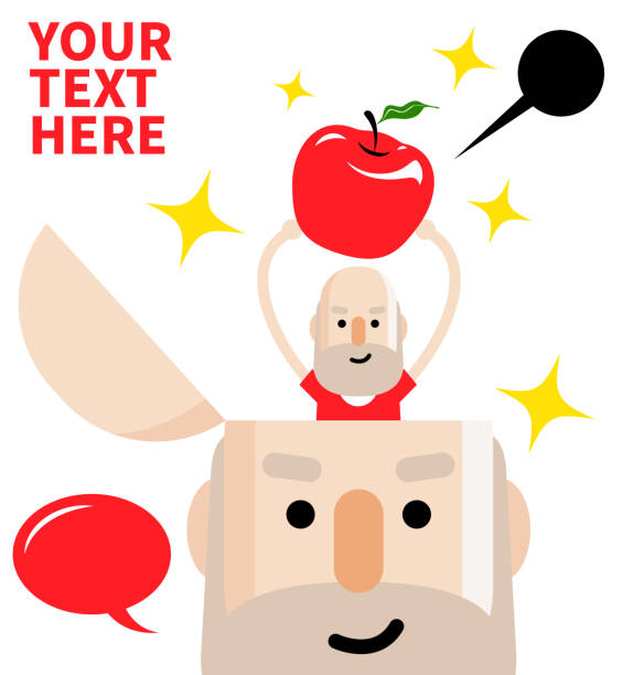 Senior man with open head, a small man holding an apple, standing in the opened head Senior Adult Characters Design, Manga Style ,Cartoon, Vector art illustration.
Senior man with open head, a small man holding an apple, standing in the opened head. shot apple stock illustrations