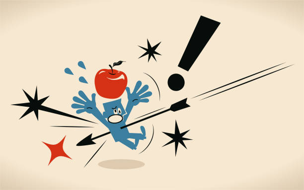 The arrow misses the target (an apple) and hits the businessman Blue Little Guy Characters Vector Art Illustration.
The arrow misses the target (an apple) and hits the businessman. hit the nail on the head stock illustrations