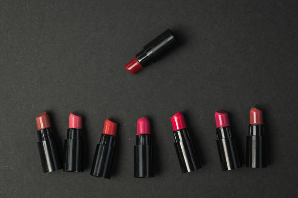 istock A set of lipstick samples on a black background. 1257124724