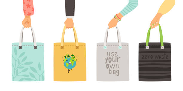 illustrazioni stock, clip art, cartoni animati e icone di tendenza di zero sacchetti rifiuti - recycled bag